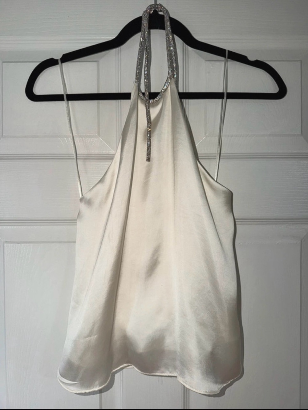Zara Ivory Satin Halter Camisole with Sparkly Neck Tie